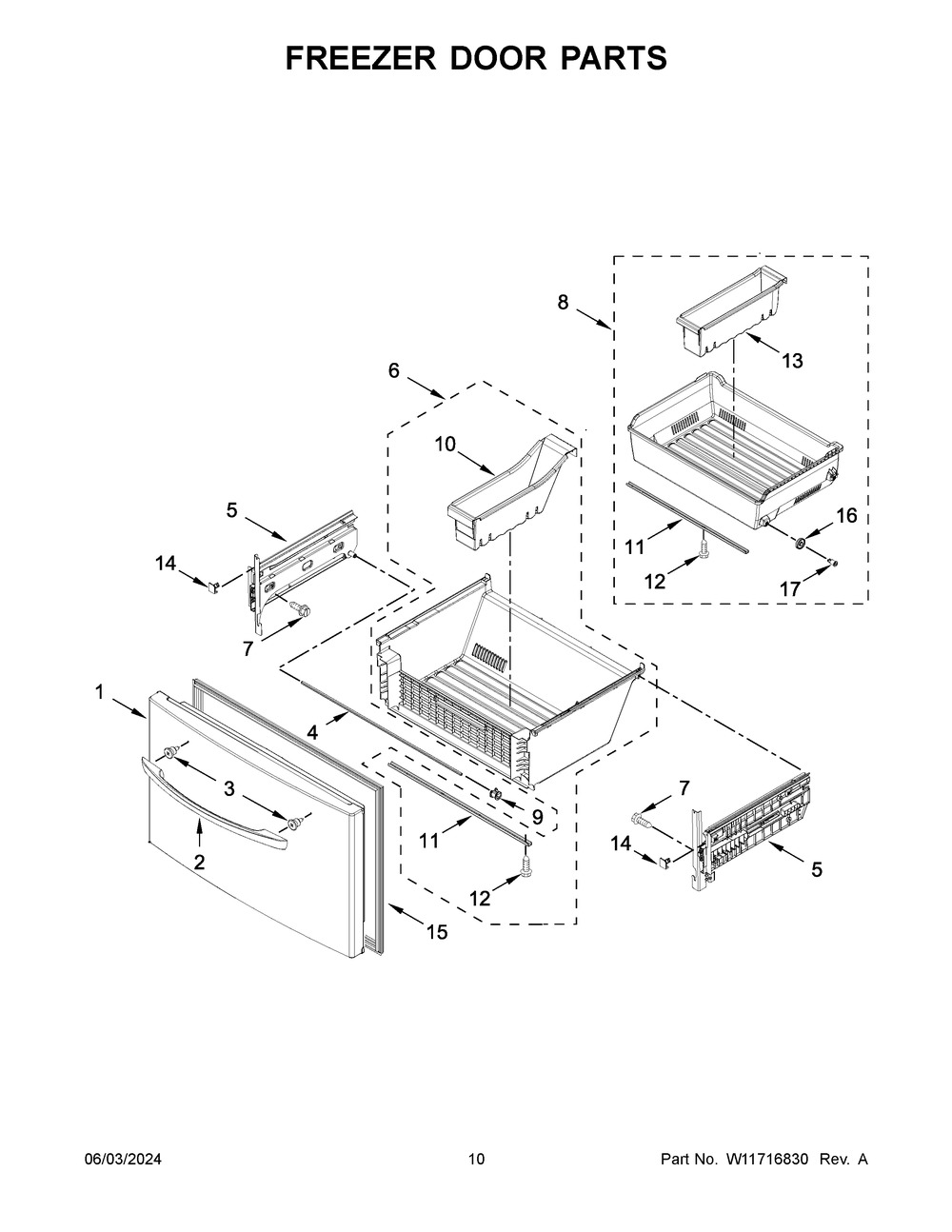 Freezer Door Parts Diagram and Parts List for WRF757SDHZ05  Whirlpool Refrigerator