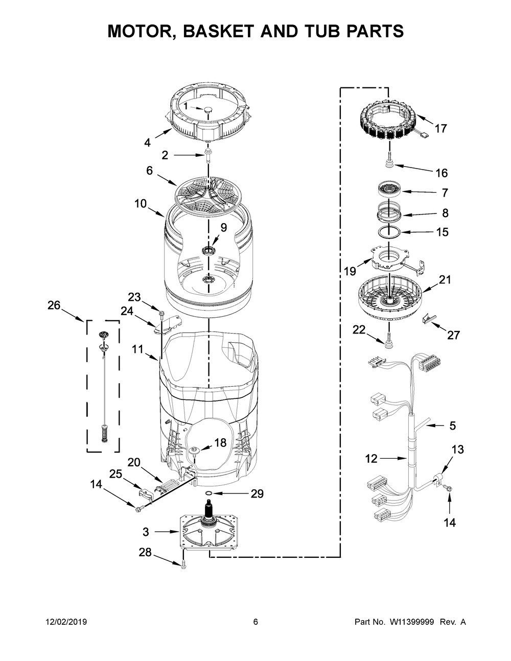 Motor, Basket And Tub Parts Diagram and Parts List for WTW8500DW6  Whirlpool Washer