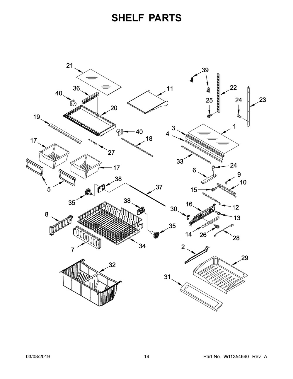 Shelf Parts Diagram and Parts List for WRF532SNHW01  Whirlpool Refrigerator