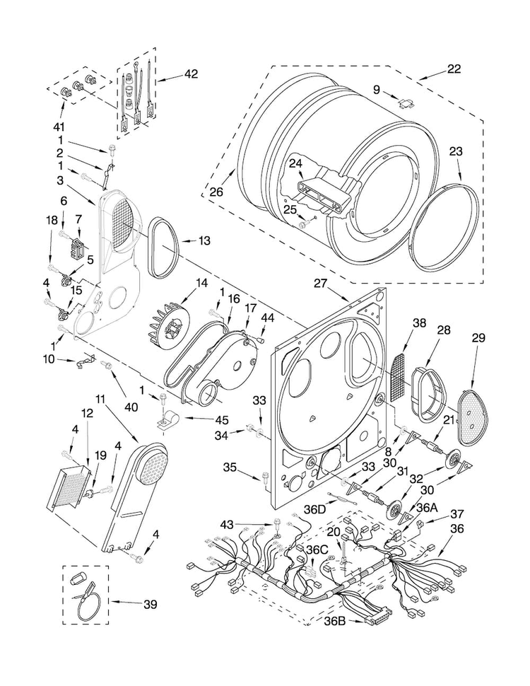 Dryer Bulkhead Parts Diagram and Parts List for 11088752798  Kenmore Washer Dryer Combo