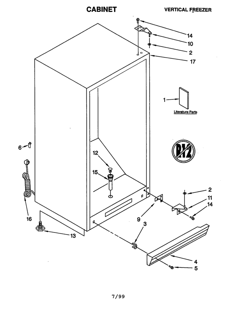 Cabinet Diagram and Parts List for EV120FXG06  Whirlpool Freezer