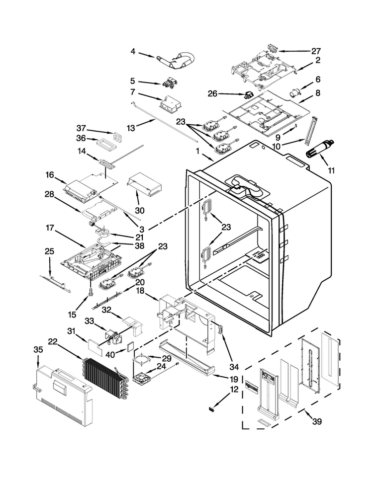 Refrigerator Liner Parts Diagram and Parts List for WRF989SDAF01  Whirlpool Refrigerator
