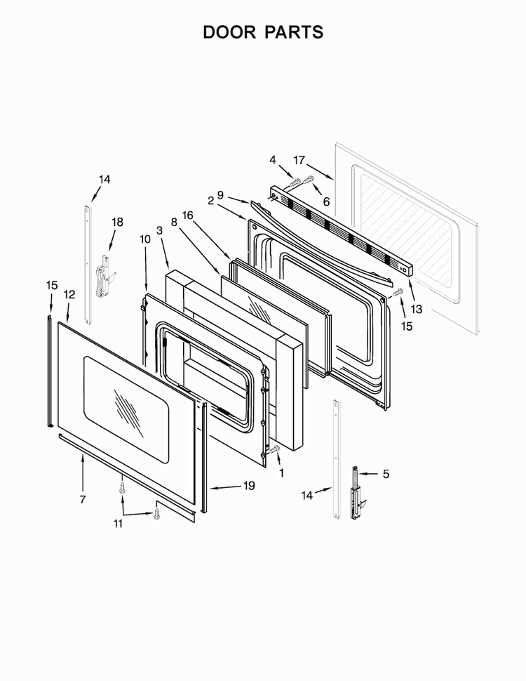 Door Parts Diagram and Parts List for WFC310S0EW0  Whirlpool Range