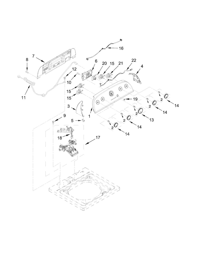 Controls And Water Inlet Parts Diagram and Parts List for 1CWTW4845EW0  Whirlpool Washer