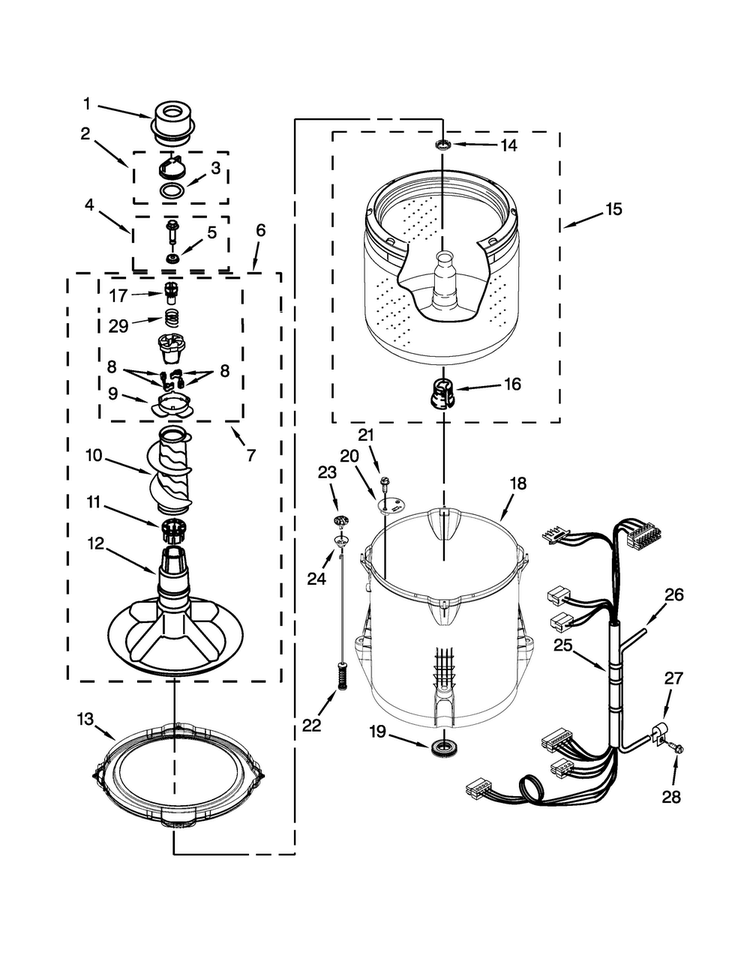 Basket And Tub Parts Diagram and Parts List for 1CWTW4840YW2  Whirlpool Washer