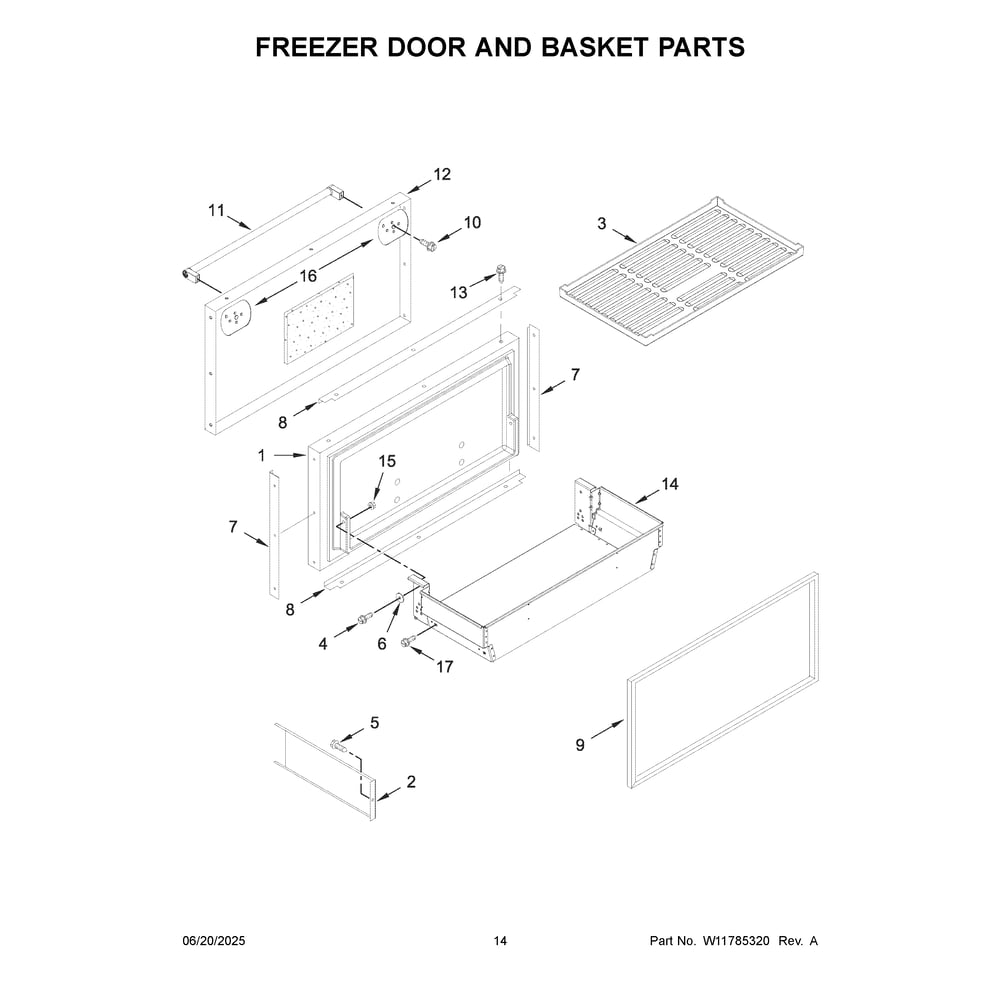 Freezer Door And Basket Parts Diagram and Parts List for KBBR306ESS06  KitchenAid Refrigerator