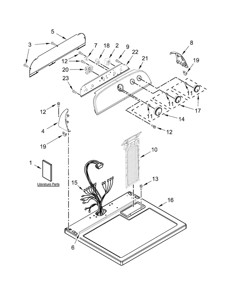 Top And Console Parts Diagram and Parts List for WED4916FW0  Whirlpool Dryer