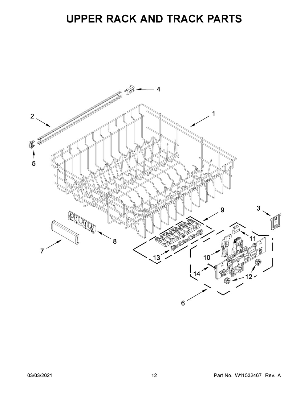 Upper Rack And Track Parts Diagram and Parts List for KDTE104KPS0  Whirlpool Dishwasher