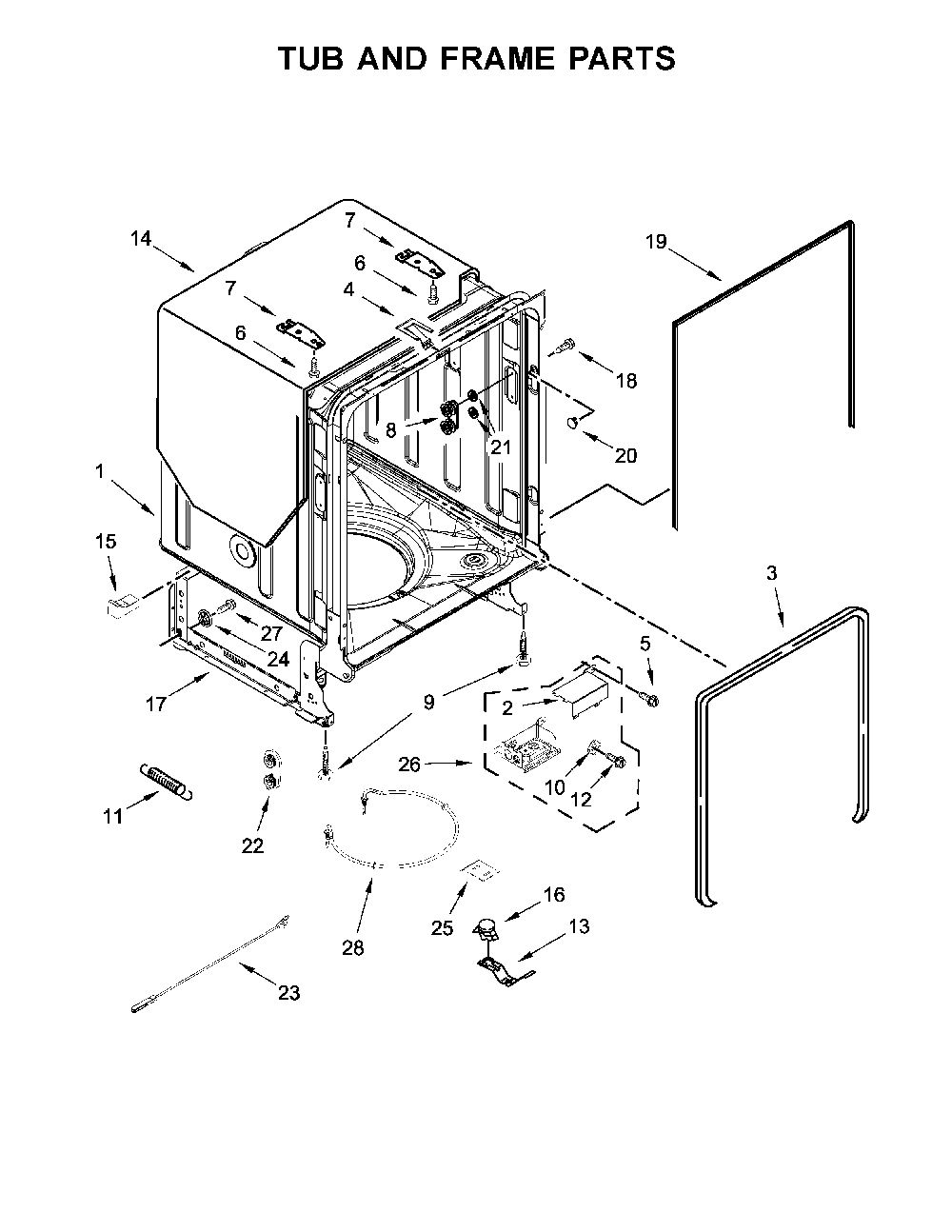 Tub and frame parts Diagram and Parts List for 66514549N711  Kenmore Dishwasher