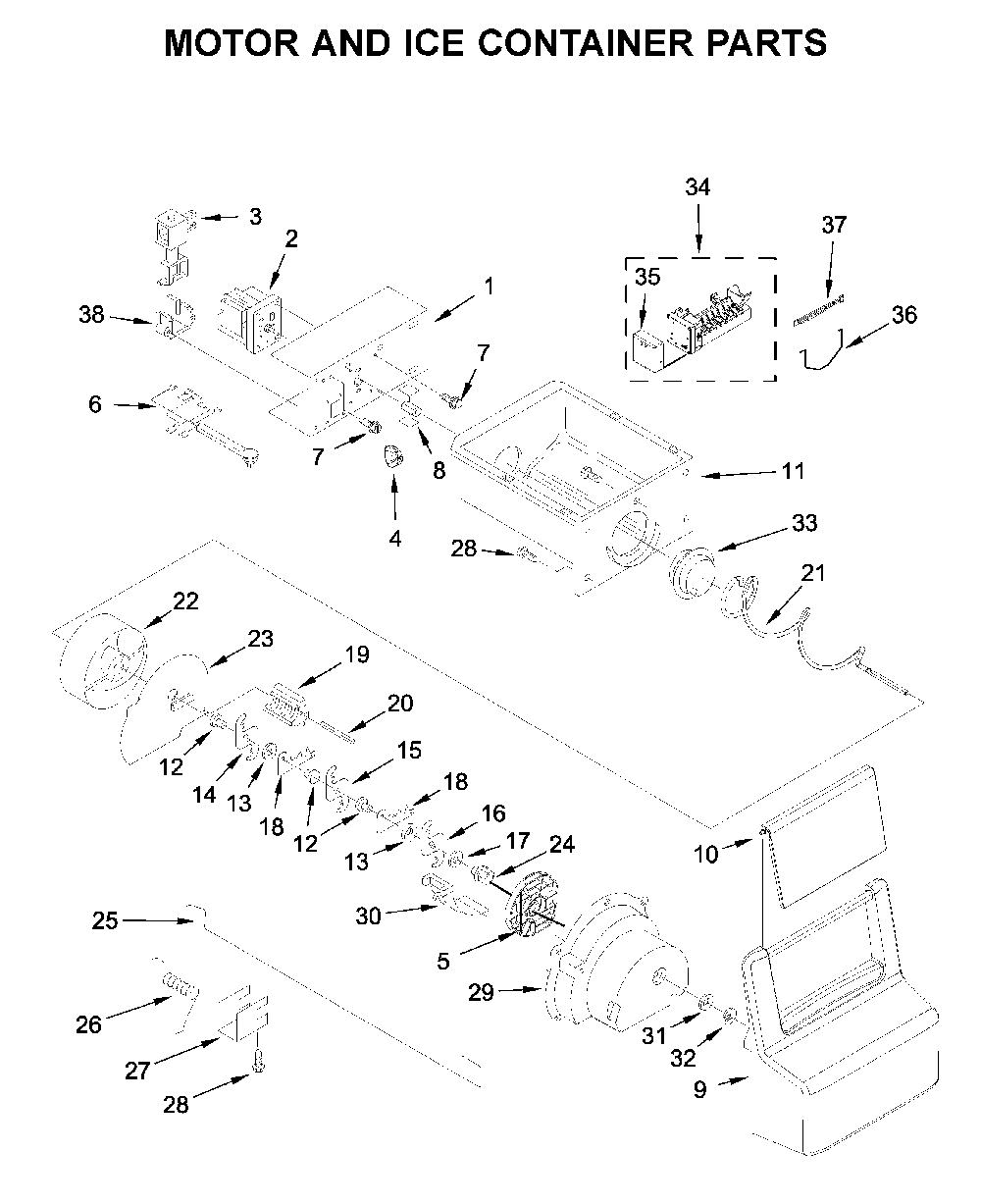 Motor and ice container parts Diagram and Parts List for WRS331SDHB02  Whirlpool Refrigerator