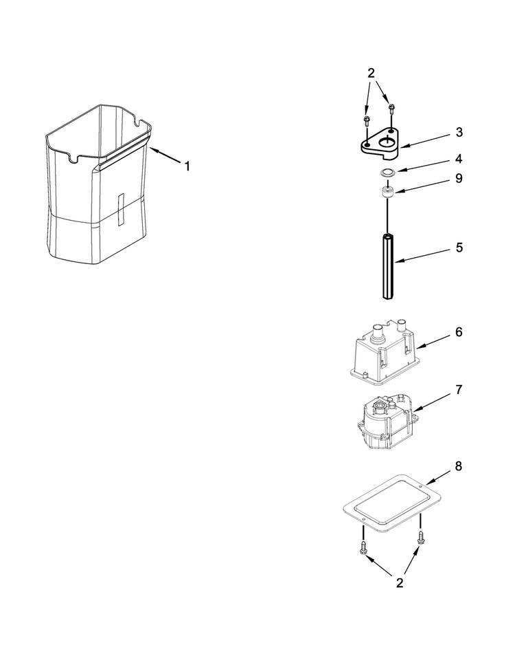 Motor And Ice Container Parts Diagram and Parts List for KSSC42QTS18  KitchenAid Refrigerator
