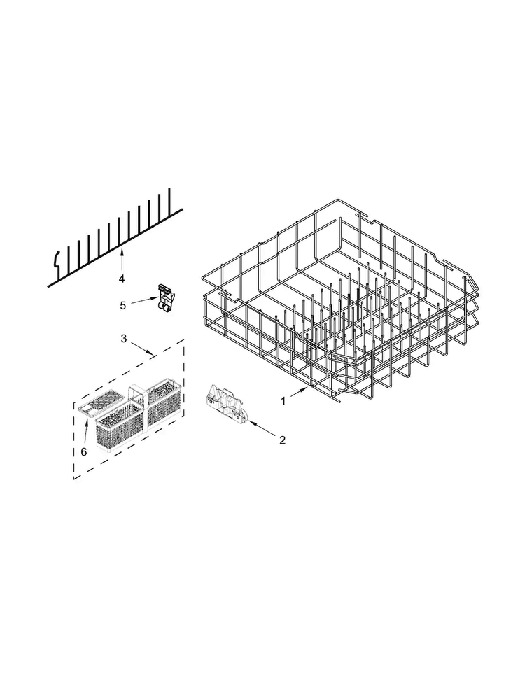 Lower Rack Parts Diagram and Parts List for KDTE104DSS1  KitchenAid Dishwasher