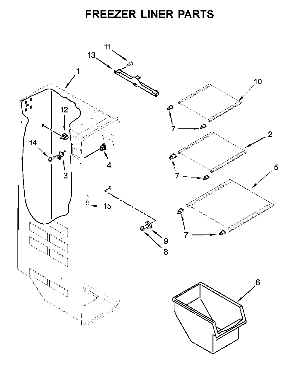 Freezer liner parts Diagram and Parts List for WRS325SDHW04  Whirlpool Refrigerator