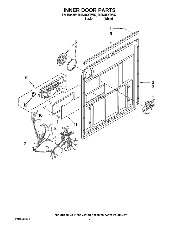 INNER DOOR PARTS Diagram and Parts List for DU1345XTVB2  Whirlpool Dishwasher