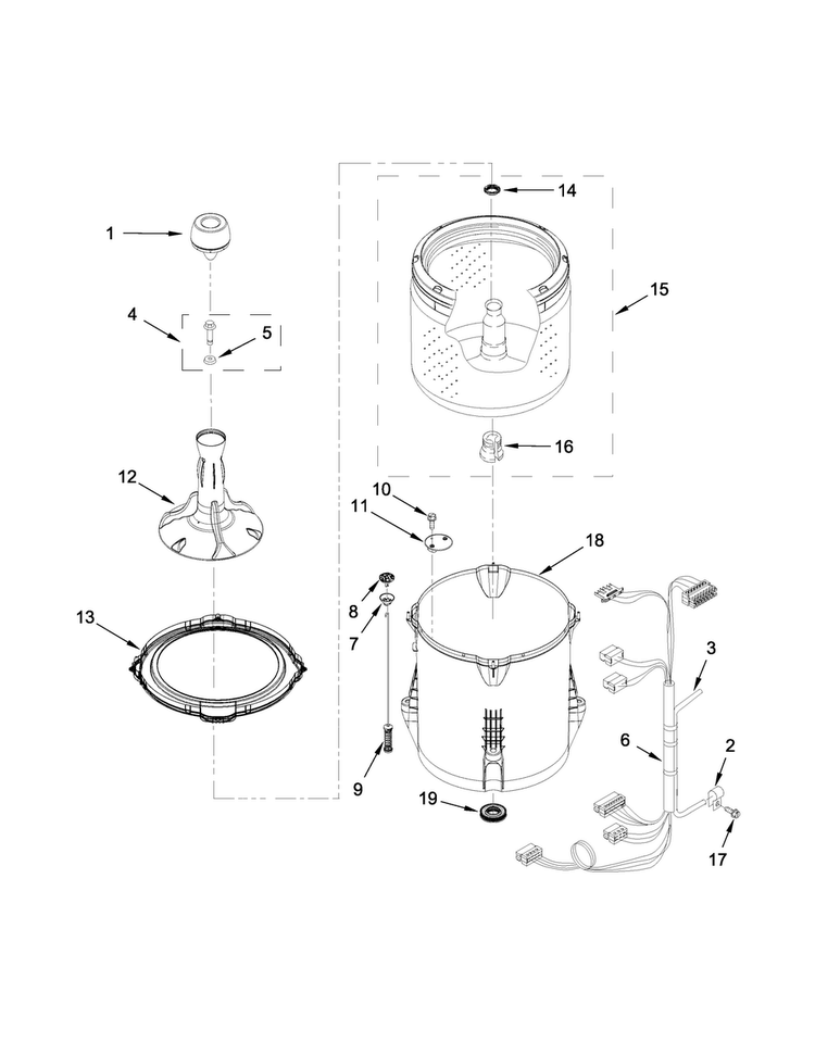 Basket And Tub Parts Diagram and Parts List for WTW4810EW0  Whirlpool Washer