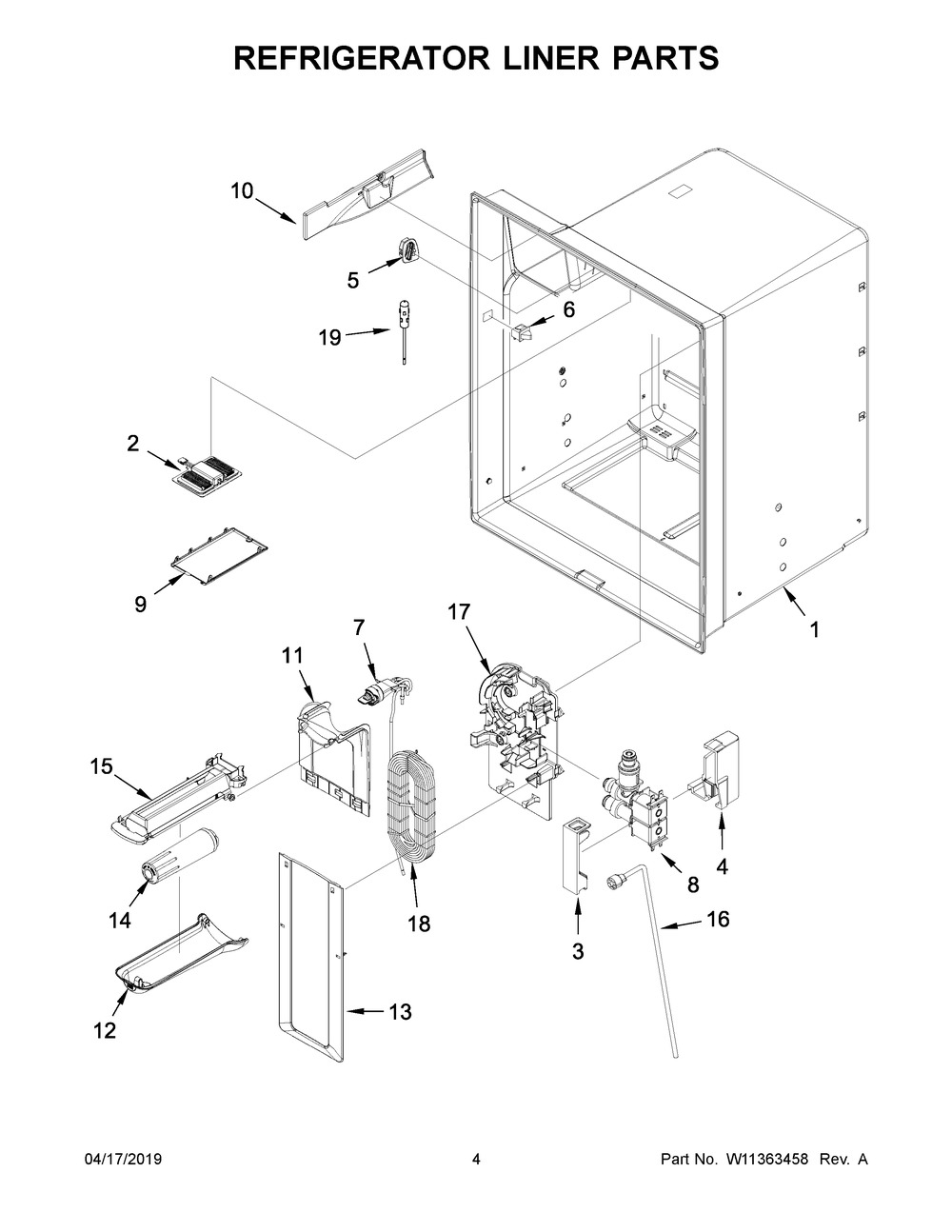 Refrigerator Liner Parts Diagram and Parts List for WRF555SDHB01  Whirlpool Refrigerator
