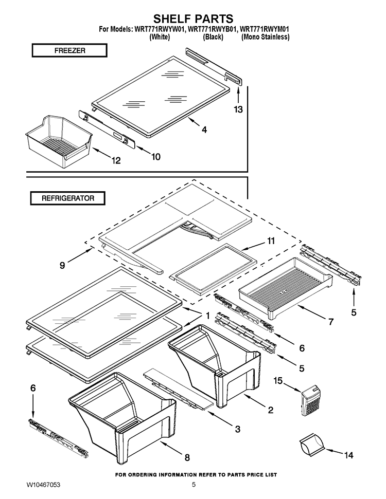 SHELF PARTS Diagram and Parts List for WRT771RWYW01  Whirlpool Refrigerator