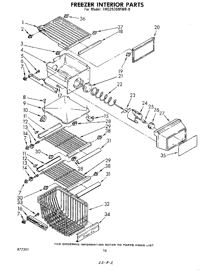 FREEZER INTERIOR Diagram and Parts List for EHD253SMWR0  Whirlpool Refrigerator