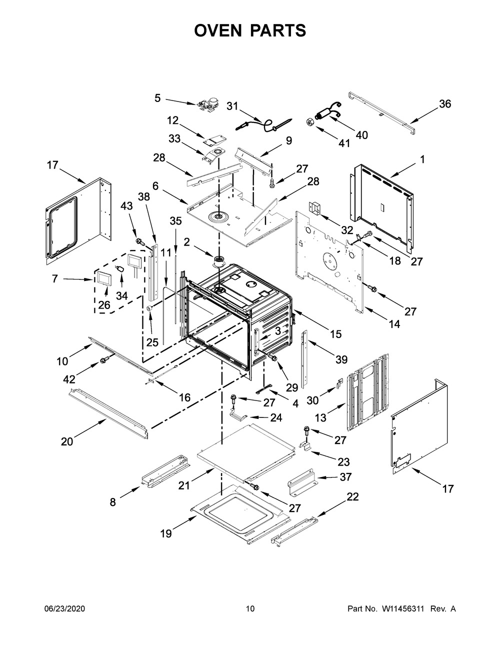 Oven Parts Diagram and Parts List for KOCE507EWH11  Whirlpool Microwave Oven Combo