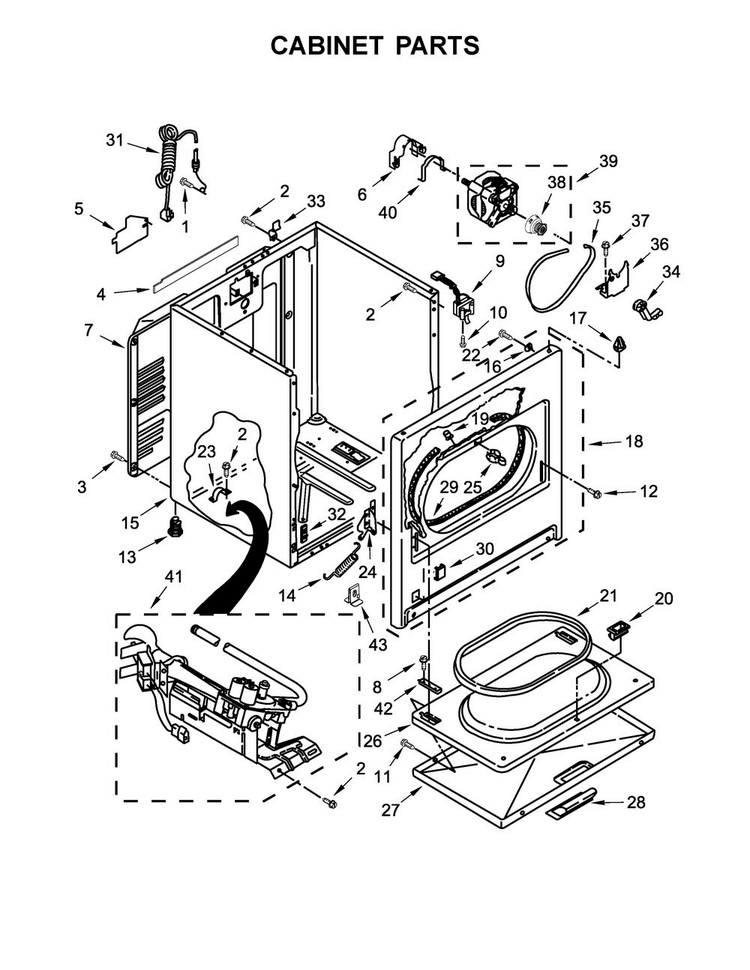 Cabinet Parts Diagram and Parts List for WGD49STBW0  Whirlpool Dryer