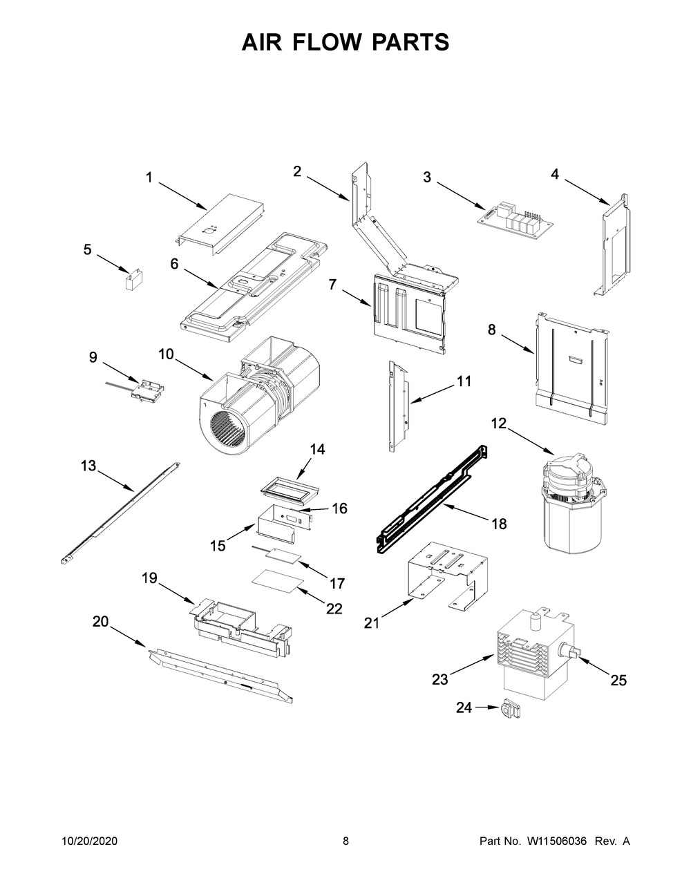 Air Flow Parts Diagram and Parts List for YWML55011HS5  Whirlpool Microwave Oven Combo