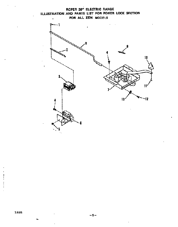 Power Lock Diagram and Parts List for 2374*0A  Roper Range