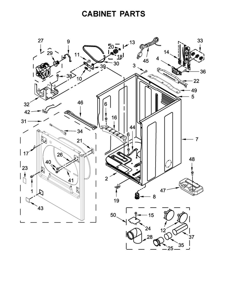 Cabinet Parts Diagram and Parts List for WGD8500DR0  Whirlpool Dryer