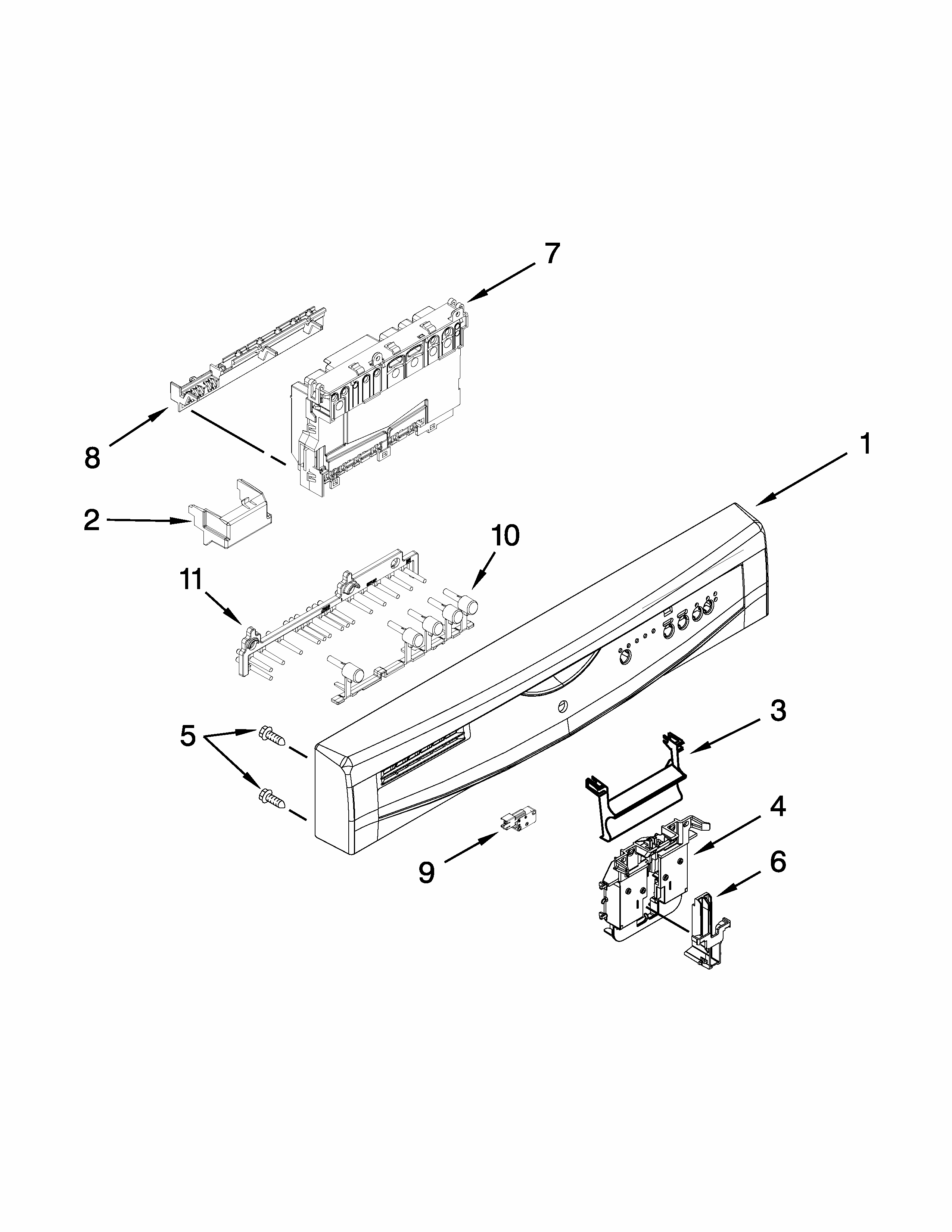 Control Panel And Latch Parts Diagram and Parts List for IUD8100YS4  Whirlpool Dishwasher