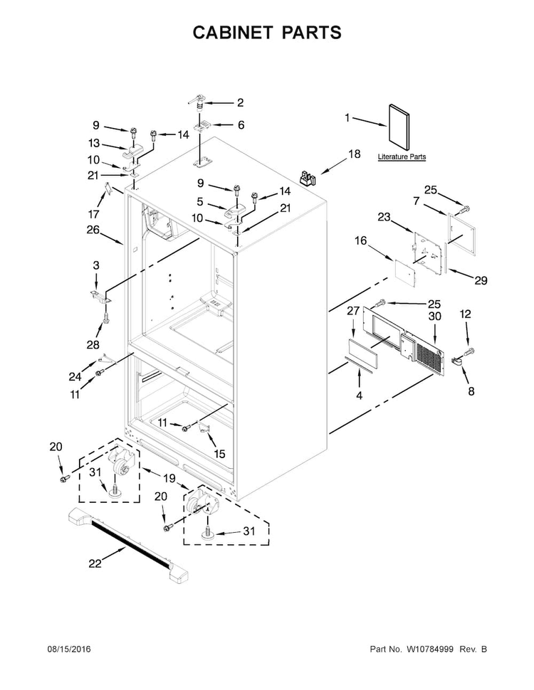 Cabinet Parts Diagram and Parts List for KRFC400ESS00  KitchenAid Refrigerator