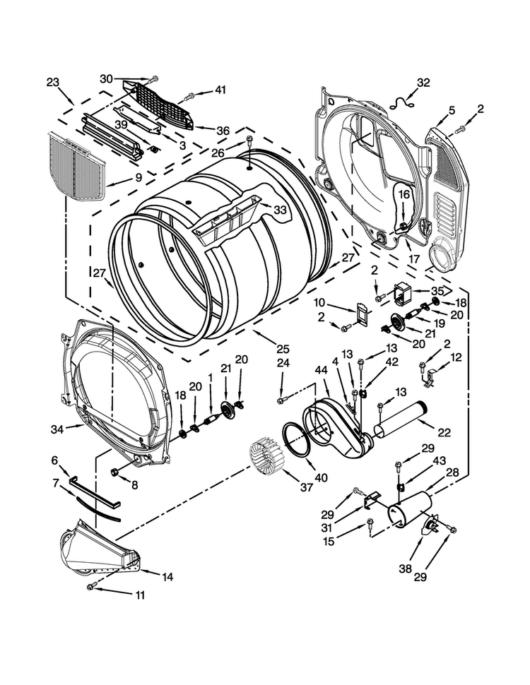 Bulkhead Parts Diagram and Parts List for CGD9060AW0  Whirlpool Dryer