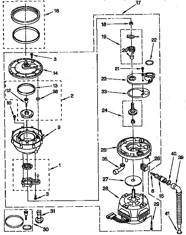 Pump And Motor Parts Diagram and Parts List for KUDT23HY3  KitchenAid Dishwasher