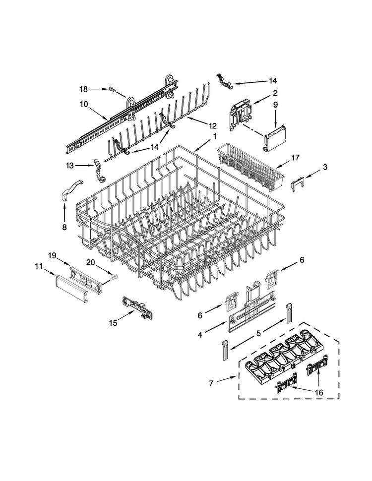 Upper Rack And Track Parts Diagram and Parts List for KDHE704DSS0  KitchenAid Dishwasher