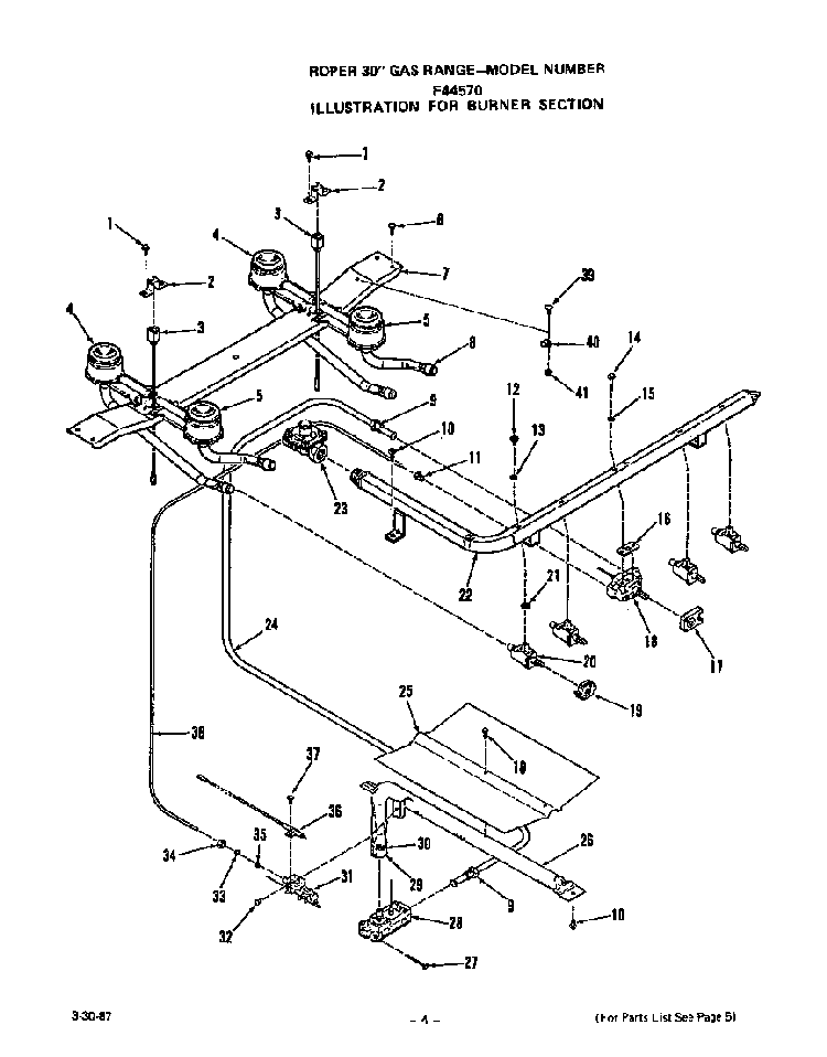 Burner Diagram and Parts List for F4457*0  Roper Range