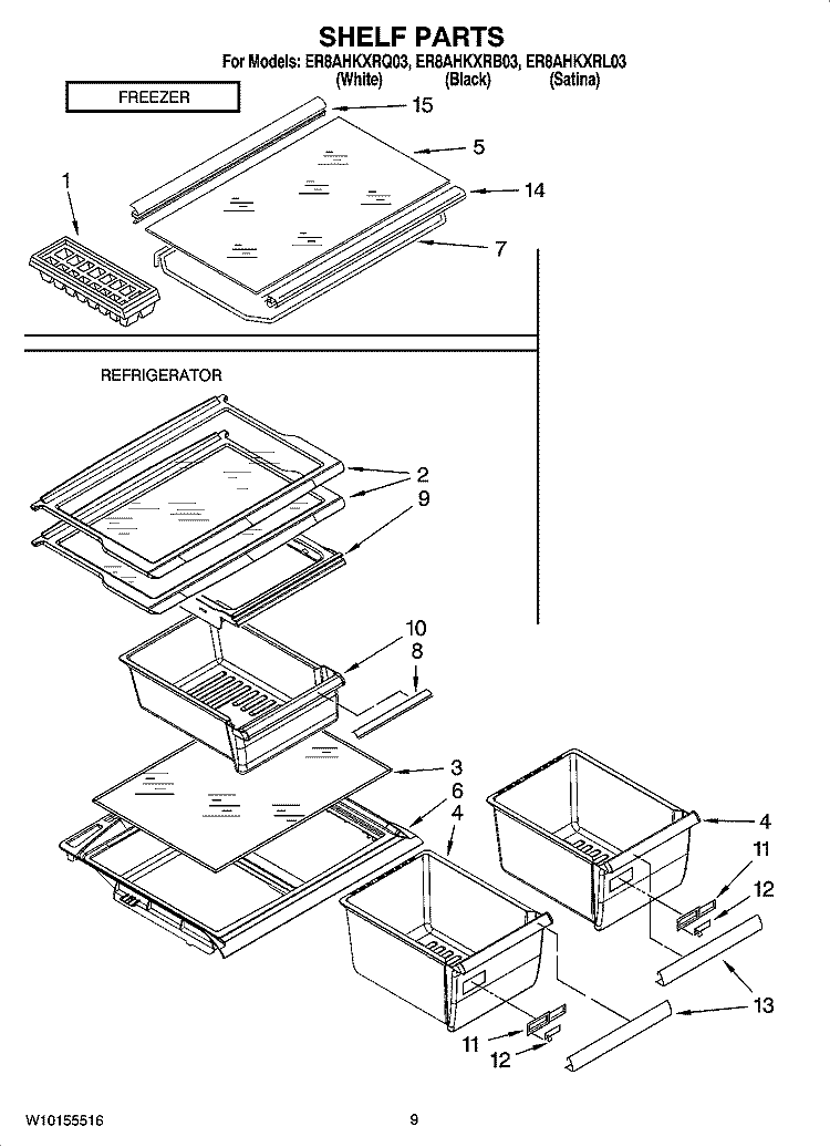 SHELF PARTS, OPTIONAL PARTS (NOT INCLUDED) Diagram and Parts List for ER8AHKXRB03  Whirlpool Refrigerator