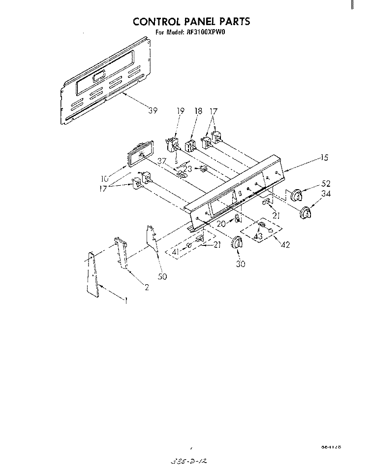 CONTROL PANEL Diagram and Parts List for RF3100XPW0  Whirlpool Range