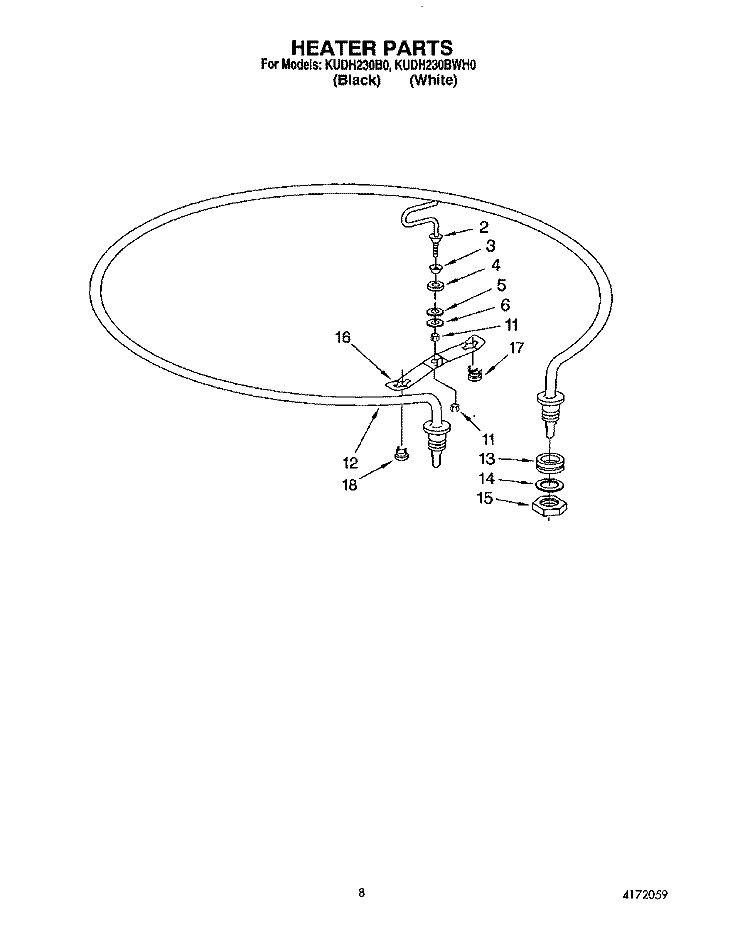 HEATER Diagram and Parts List for KUDH230B0  KitchenAid Dishwasher