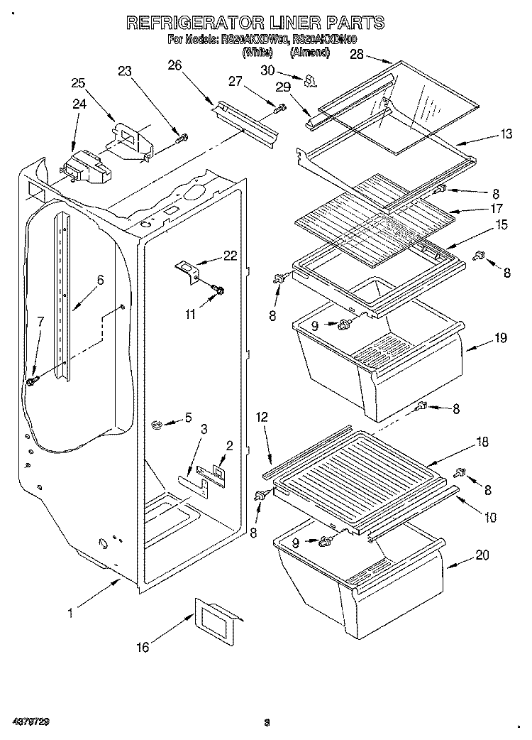 REFRIGERATOR LINER Diagram and Parts List for RS20AKXDN00  Roper Refrigerator