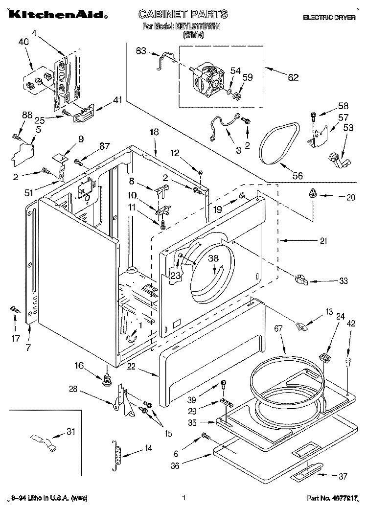 SECTION Diagram and Parts List for KEYL517BWH1  KitchenAid Dryer