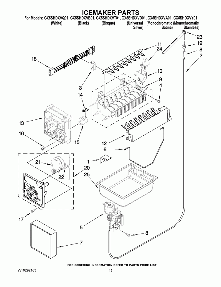 ICEMAKER PARTS Diagram and Parts List for GX5SHDXVA01  Whirlpool Refrigerator