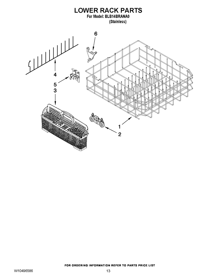 LOWER RACK PARTS Diagram and Parts List for BLB14BRANA0  Whirlpool Dishwasher