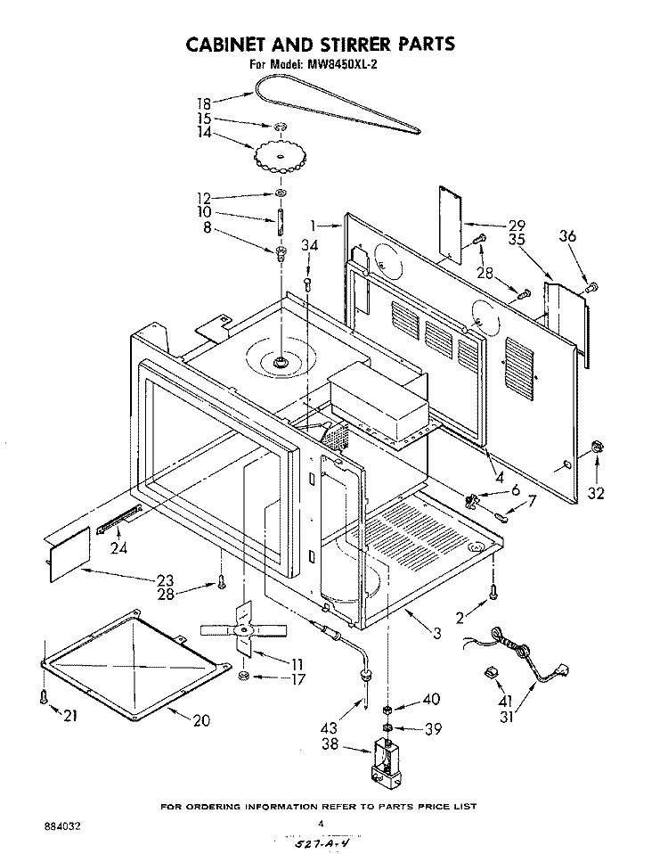 CABINET AND STIRRER Diagram and Parts List for MW8450XL2  Whirlpool Microwave
