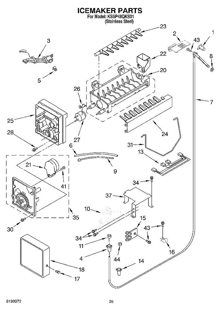 ICEMAKER Diagram and Parts List for KSSP48QKS01  KitchenAid Refrigerator