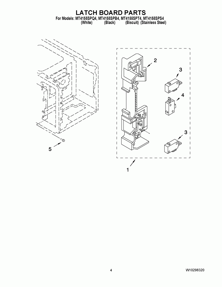 LATCH BOARD PARTS Diagram and Parts List for MT4155SPS4  Whirlpool Microwave