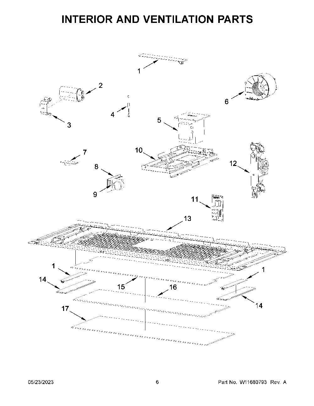 04 - Interior And Ventilation Parts Diagram and Parts List for KMMF330PSS00  Whirlpool Microwave