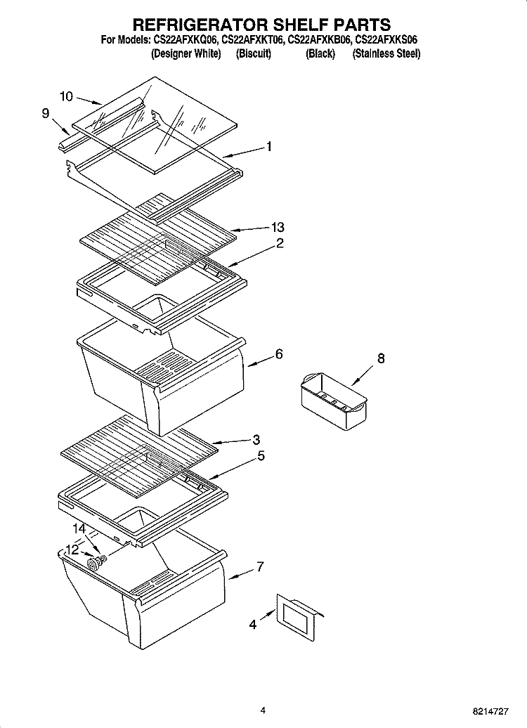 REFRIGERATOR SHELF PARTS Diagram and Parts List for CS22AFXKS06  Crosley Refrigerator