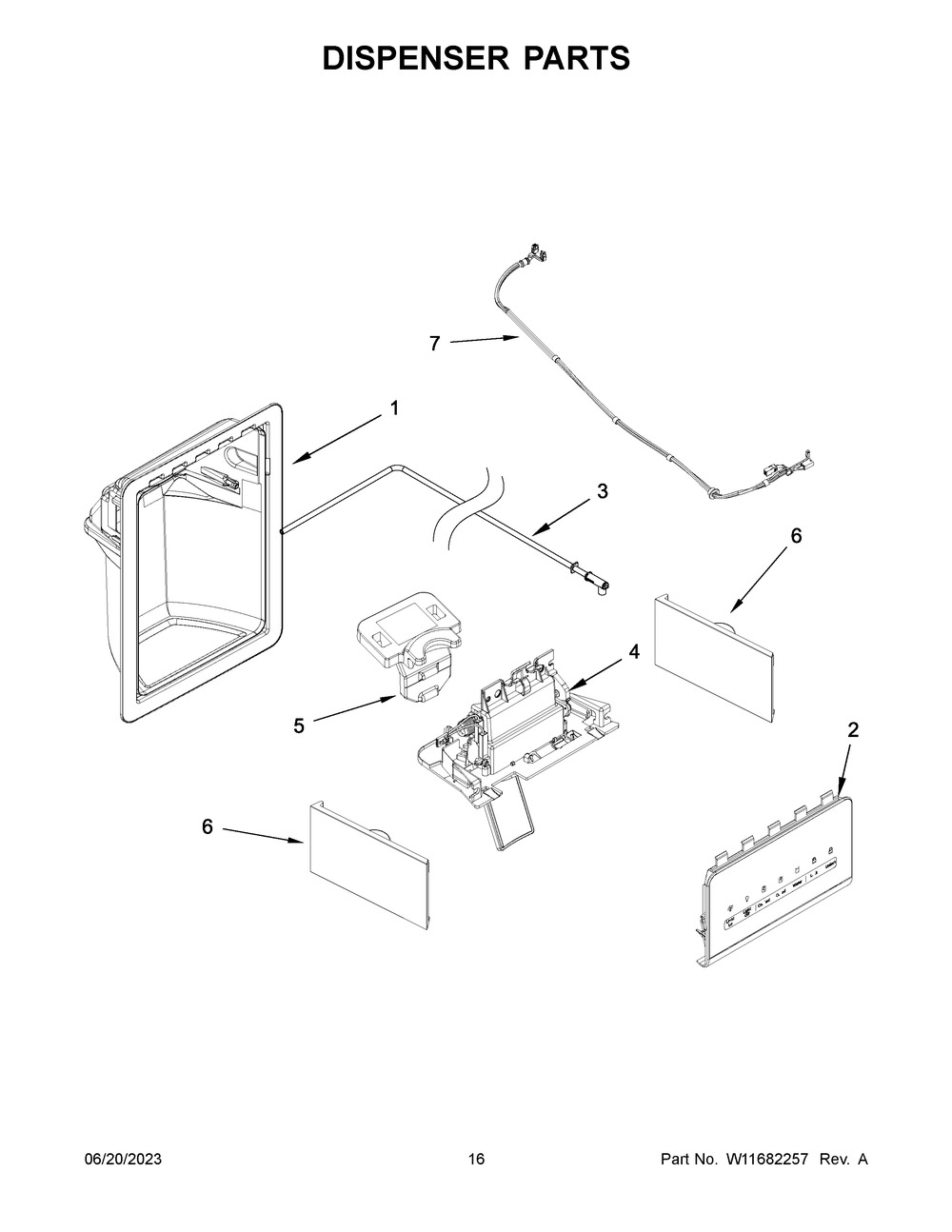 Dispenser Parts Diagram and Parts List for WRS321SDHZ11  Whirlpool Refrigerator