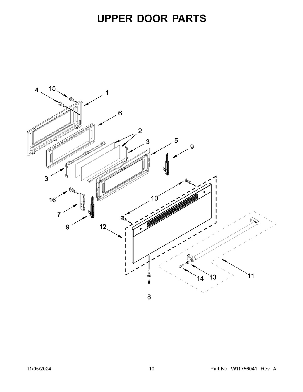 06 - Upper Door Parts Diagram and Parts List for KFGD500EWH11  Whirlpool Range