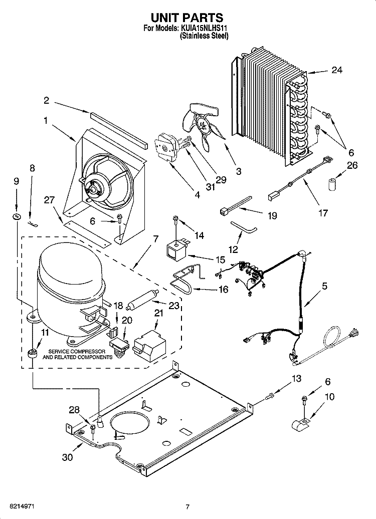 UNIT PARTS, OPTIONAL PARTS (NOT INCLUDED) Diagram and Parts List for KUIA15NLHS11  KitchenAid Ice Maker