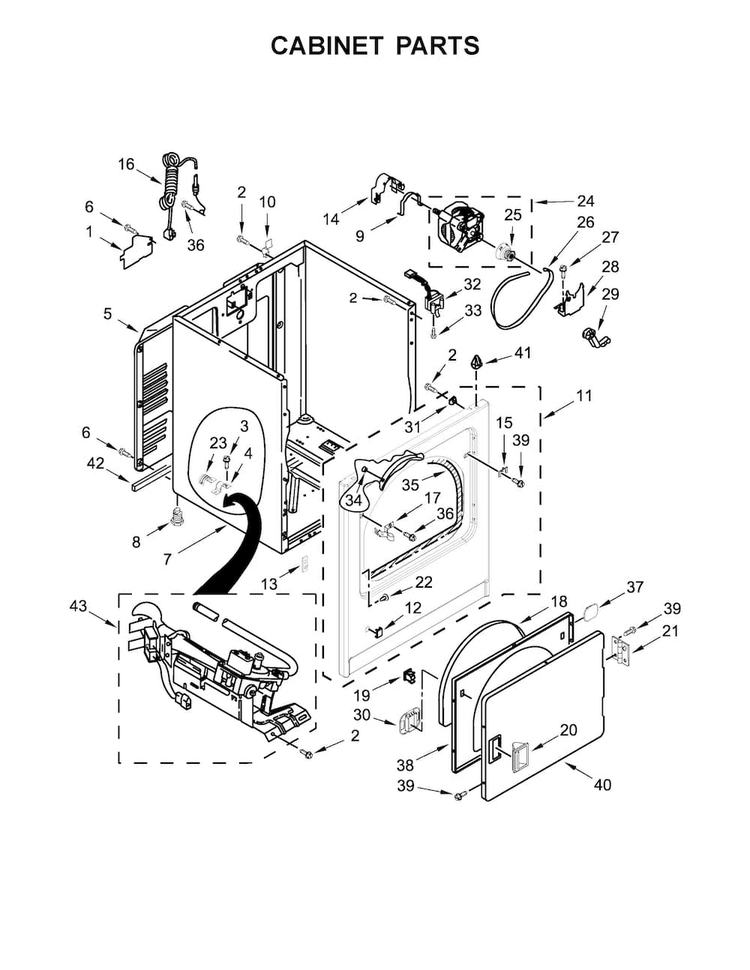 Cabinet Parts Diagram and Parts List for 11071402312  Kenmore Dryer
