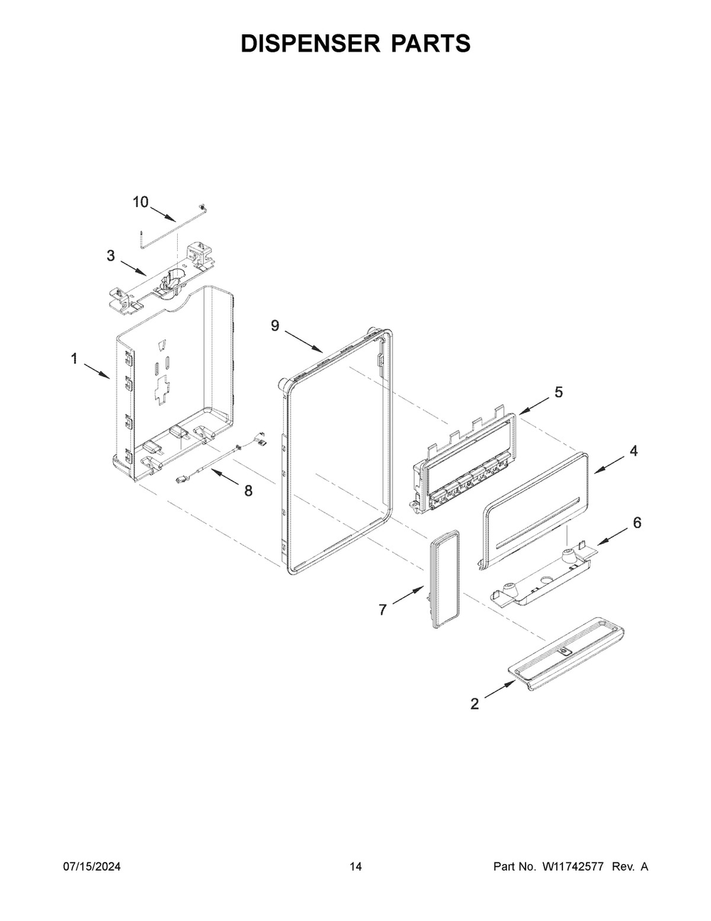 08 - Dispenser Parts Diagram and Parts List for WRF560SEHZ05  Whirlpool Refrigerator